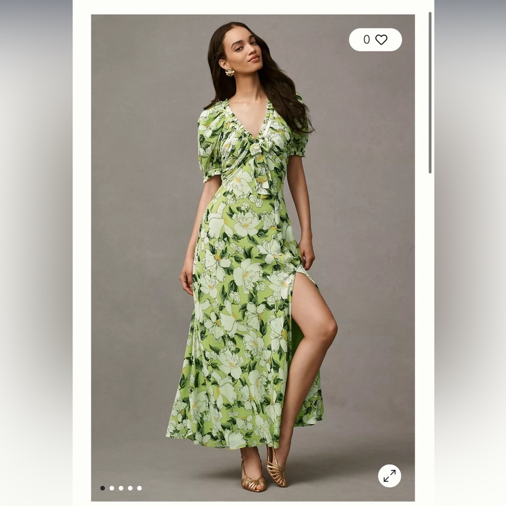 BHLDN Puff-Sleeve Bow-Front V-Neck Maxi Dress